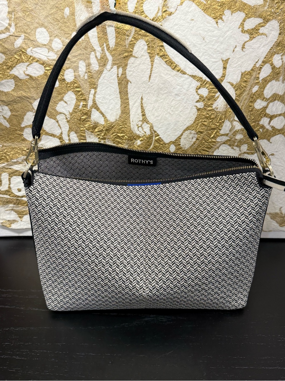 Rothy's Dark Mist Daily Crossbody Bag with Black Hand Strap and Shoulder Strap